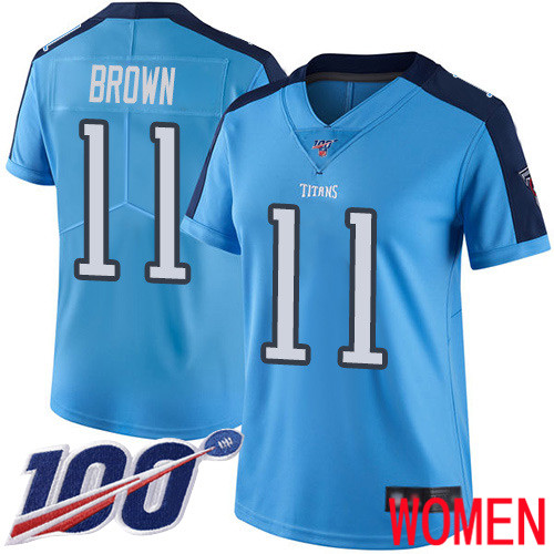 Tennessee Titans Limited Light Blue Women A.J. Brown Jersey NFL Football #11 100th Season Rush Vapor Untouchable->nfl t-shirts->Sports Accessory